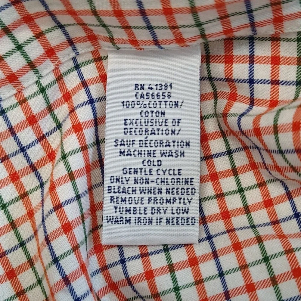 Polo Ralph Lauren Button Down Shirt Mens Large Slim Fit Orange Green Plaid Check